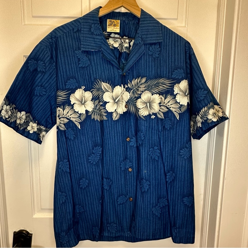 Winnie Fashion Blue Hawaiian Shirt Made in Hawaii 100% Cotton